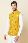 Buy_Spring Break_Yellow Linen Printed Bundi_Online_at_Aza_Fashions