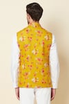 Shop_Spring Break_Yellow Linen Printed Bundi_at_Aza_Fashions