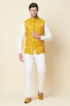 Buy_Spring Break_Yellow Linen Printed Bundi_at_Aza_Fashions