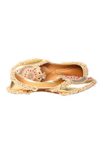Shop_5elements_Gold Handcrafted Floral Embroidered Juttis _at_Aza_Fashions