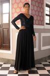 Buy_Basanti - Kapde Aur Koffee_Black Georgette Embroidered Sequins V Neck Jumpsuit _at_Aza_Fashions