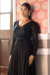 Shop_Basanti - Kapde Aur Koffee_Black Georgette Embroidered Sequins V Neck Jumpsuit _Online_at_Aza_Fashions