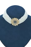 Shop_Belsi's_Grey Stone And Pearls Embellished Choker Set _at_Aza_Fashions