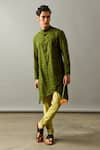 Buy_Agape_Green Cotton Embroidered Thread Asymmetric Kurta Set _at_Aza_Fashions