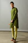 Shop_Agape_Green Cotton Embroidered Thread Asymmetric Kurta Set _at_Aza_Fashions