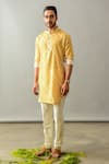 Buy Yellow Linen Printed Leheriya Kurta Set For Men by Agape Online at ...