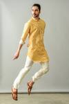 Agape_Yellow Linen Leheriya Print Kurta Set_Online_at_Aza_Fashions