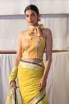 Buy_Anavila_Yellow Zari Striped Halter Saree Blouse_at_Aza_Fashions