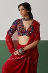 Buy_Medha_Blue Cotton Embroidery Geometric V Neck Blouse _at_Aza_Fashions