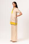 Buy_Neora By Nehal Chopra_Beige Sustainable Silk Round Color Block Panelled Top _Online_at_Aza_Fashions