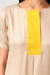 Shop_Neora By Nehal Chopra_Beige Sustainable Silk Round Color Block Panelled Top _Online_at_Aza_Fashions