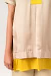 Neora By Nehal Chopra_Beige Sustainable Silk Round Color Block Panelled Top _at_Aza_Fashions
