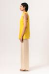 Shop_Neora By Nehal Chopra_Beige Sustainable Silk Band Collar High-low Hem Top _Online_at_Aza_Fashions
