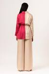 Shop_Neora By Nehal Chopra_Beige Sustainable Silk Collared Neck Full Sleeve Color Block Top _at_Aza_Fashions