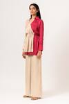 Buy_Neora By Nehal Chopra_Beige Sustainable Silk Collared Neck Full Sleeve Color Block Top _Online_at_Aza_Fashions