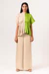 Buy_Neora By Nehal Chopra_Beige Sustainable Silk Band Collar Color Block Peplum _at_Aza_Fashions