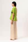 Shop_Neora By Nehal Chopra_Beige Sustainable Silk Band Collar Color Block Peplum _Online_at_Aza_Fashions