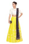 Buy_Salt And Spring_Yellow Net, Chanderi Floral Motifs Round Embroidered Lehenga Set _at_Aza_Fashions