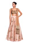 Buy_Salt And Spring_Pink Net, Dupion Cutdana, Sequins Scoop Neck Floral Embroidered Lehenga Set _at_Aza_Fashions