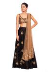 Buy_Salt And Spring_Black Net, Dupion Cutdana, Sequins Scoop Neck Floral Embroidered Lehenga Set _at_Aza_Fashions