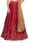 Salt And Spring_Maroon Net, Chanderi, Dupion Cutdana, Sequins Scoop Leaf Embroidered Lehenga Set _Online_at_Aza_Fashions