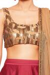 Buy_Salt And Spring_Maroon Net, Chanderi, Dupion Cutdana, Sequins Scoop Leaf Embroidered Lehenga Set _Online_at_Aza_Fashions