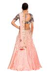 Shop_Salt And Spring_Pink Net, Chanderi, Rayon Sequins Scoop Neck Leaf Embroidered Lehenga Set _at_Aza_Fashions