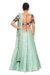 Shop_Salt And Spring_Green Net, Chanderi, Rayon Sequins Scoop Neck Leaf Embroidered Lehenga Set _at_Aza_Fashions