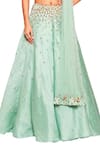 Salt And Spring_Green Net, Chanderi, Rayon Sequins Scoop Neck Leaf Embroidered Lehenga Set _Online_at_Aza_Fashions