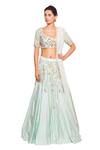 Buy_Salt And Spring_Green Net, Chanderi, Rayon Sequins Scoop Neck Floral Embroidered Lehenga Set _at_Aza_Fashions