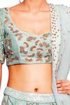 Buy_Salt And Spring_Green Net, Chanderi, Rayon Sequins Scoop Neck Floral Embroidered Lehenga Set _Online_at_Aza_Fashions
