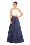 Buy_Salt And Spring_Blue Quilted Jacquard Embroidered Peter Pan Collar Blouse And Skirt Set _at_Aza_Fashions