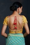 Shop_Weaver Story_Yellow Silk Hand Embroidered Floral Round French Knot Blouse _at_Aza_Fashions