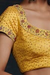 Buy_Weaver Story_Yellow Silk Hand Embroidered Floral Round French Knot Blouse _Online_at_Aza_Fashions