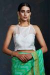 Buy Weaver Story White Organza Plain Halter Neck Handwoven Blouse at Aza Fashions Buy_Weaver Story_White Organza Plain Halter Neck Handwoven Blouse _at_Aza_Fashions