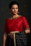 Buy_Weaver Story_Red Silk Floral, Zardozi , Booti High Neck Hand Embroidered Blouse _at_Aza_Fashions