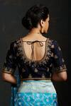 Shop_Weaver Story_Blue Silk Floral, Zardozi , Booti Round Hand Embroidered Blouse _at_Aza_Fashions