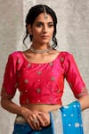 Buy_Weaver Story_Pink Silk Floral, Zari , Dabka Round Hand Embroidered Bazuband Blouse _at_Aza_Fashions