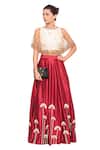 Buy_Salt and Spring_Maroon Quilted Jacquard Embroidered Skirt Set With Embellished Cape _at_Aza_Fashions