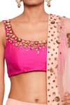 Buy_Salt And Spring_Pink Raw Silk, Net, Chanderi Cutdana, Sequins Scoop Neck Embroidered Lehenga Set _Online_at_Aza_Fashions