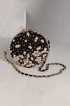 Shop_Mandira Wirk_Black Bead And Sequin Work Floral Round Clutch With Sling _at_Aza_Fashions