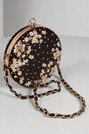 Buy_Mandira Wirk_Black Bead And Sequin Work Floral Round Clutch With Sling _Online_at_Aza_Fashions