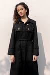 Buy_Kavya Singh Kundu_Black Cotton Collared Downing Coat Dress _Online_at_Aza_Fashions