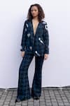Kavya Singh Kundu_Black Linen Sequins Rangoon Embellished Blazer With Bell Bottom _Online_at_Aza_Fashions