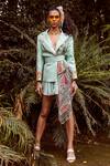 Buy Limerick By Abirr N' Nanki Green Organza, Habutai Silk Lapel Printed Wrap Jacket at Aza Fashions Buy_Limerick By Abirr N' Nanki_Green Organza, Habutai Silk Lapel Printed Wrap Jacket_at_Aza_Fashions