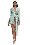 Limerick By Abirr N' Nanki Green Organza, Habutai Silk Lapel Printed Wrap Jacket Online at Aza Fashions Limerick By Abirr N' Nanki_Green Organza, Habutai Silk Lapel Printed Wrap Jacket_Online_at_Aza_Fashions