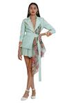 Buy Limerick By Abirr N' Nanki Green Organza, Habutai Silk Lapel Printed Wrap Jacket Online at Aza Fashions Buy_Limerick By Abirr N' Nanki_Green Organza, Habutai Silk Lapel Printed Wrap Jacket_Online_at_Aza_Fashions