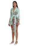 Shop Limerick By Abirr N' Nanki Green Organza, Habutai Silk Lapel Printed Wrap Jacket Online at Aza Fashions Shop_Limerick By Abirr N' Nanki_Green Organza, Habutai Silk Lapel Printed Wrap Jacket_Online_at_Aza_Fashions