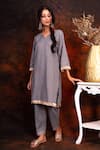 Tashee_Blue Cotton Round Block Print Kurta And Pant Set  _Online_at_Aza_Fashions