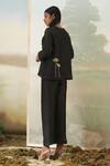 Shop_Febo6_Black Silk Organza Sequin, Primrose Round Embellished Jacket And Pant Set _at_Aza_Fashions